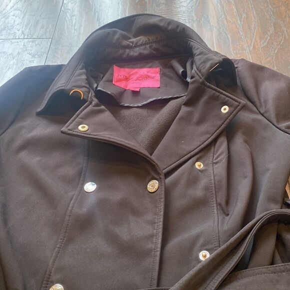 Betsey Johnson Double Breasted Belted Rain Jacket trench coat fleece lined EUC - Picture 4 of 11
